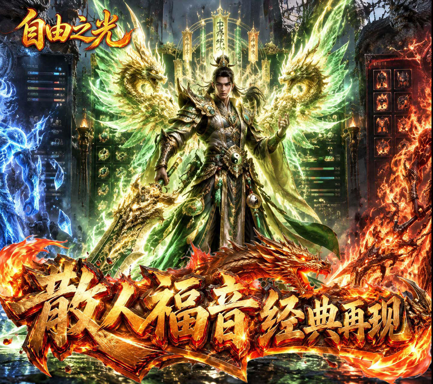 经典传奇游戏再现《自由之光（神宠微变三职业）》上线就送888代币！——手游充值折扣平台